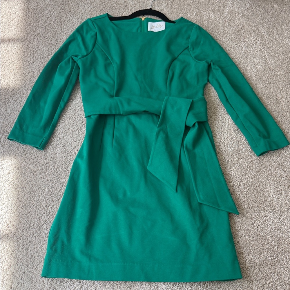 Lilly Pulitzer Leighton 3/4 sleeve dress in Fiddle Leaf Green ponte. Size 6